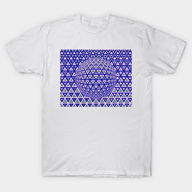 vivid purple triangular design over a 3D sphere T-Shirt by mister-john